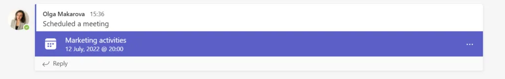 channel calendar notification message in Teams