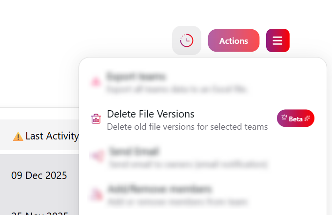 Selecting the Delete File Versions bulk action from the Actions menu