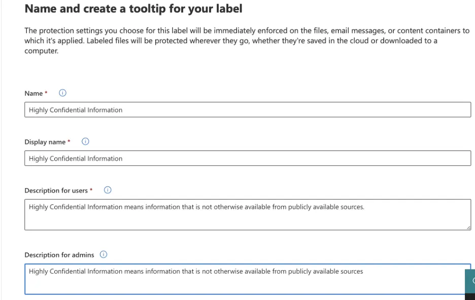 tooltip for sensitivity labels