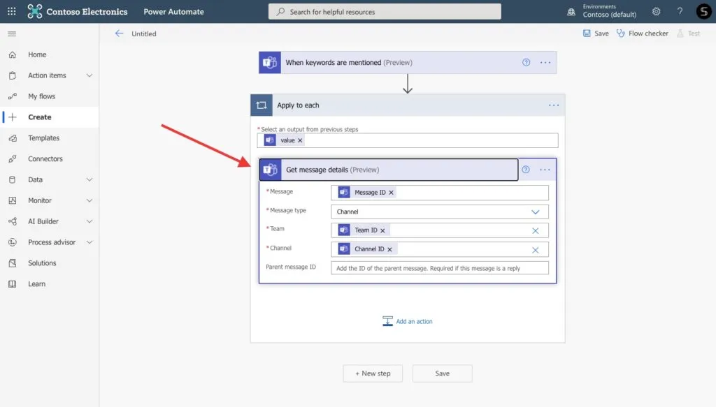 key word Power Automate Microsoft Teams