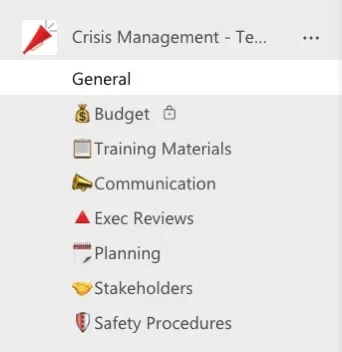 crisis management template in microsoft teams