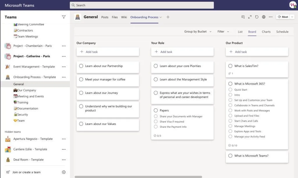 Microsoft Planner Template for onboarding