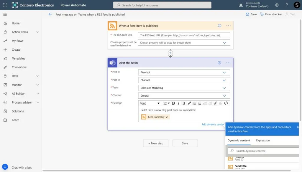RSS in Microsoft Teams - power automate flow example