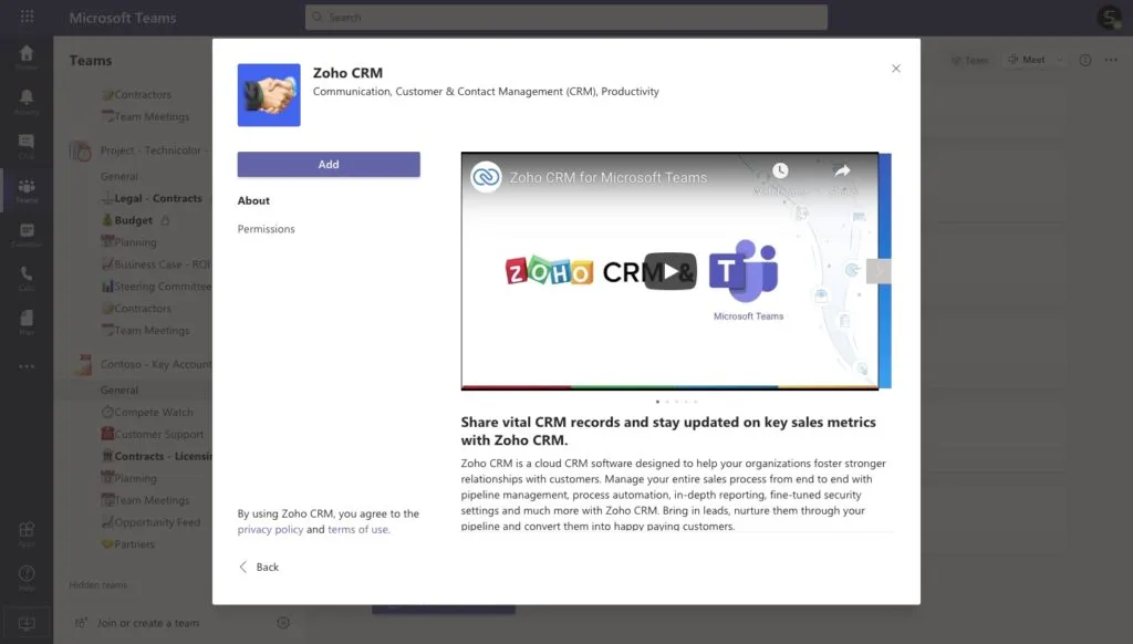 zoho crm and Microsoft teams integration