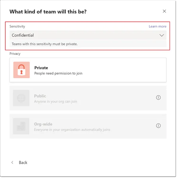 Screenshot of Confidential sensitivity label