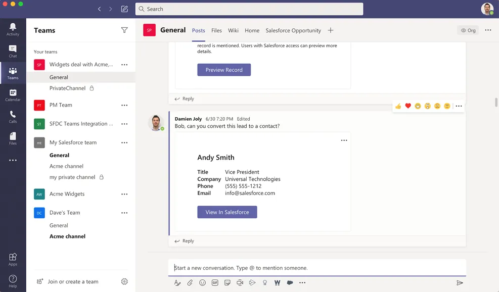 Salesforce with Microsoft Teams