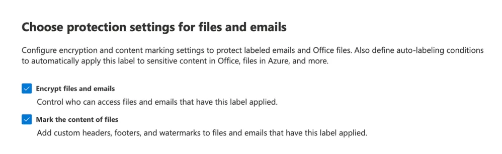 protection settings for files and emails