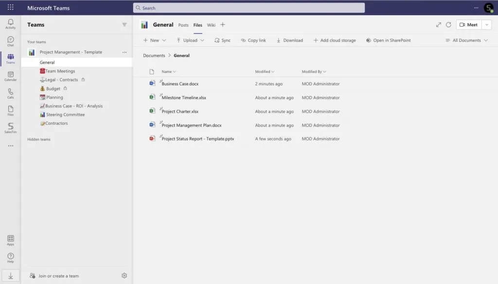 project management files Microsoft Teams