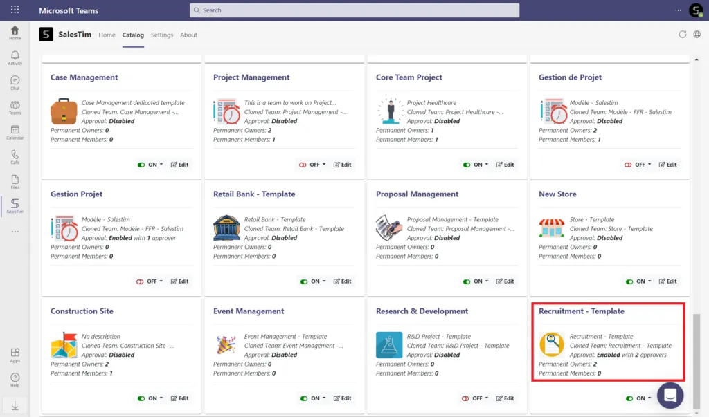 Recruitment template in the catalog