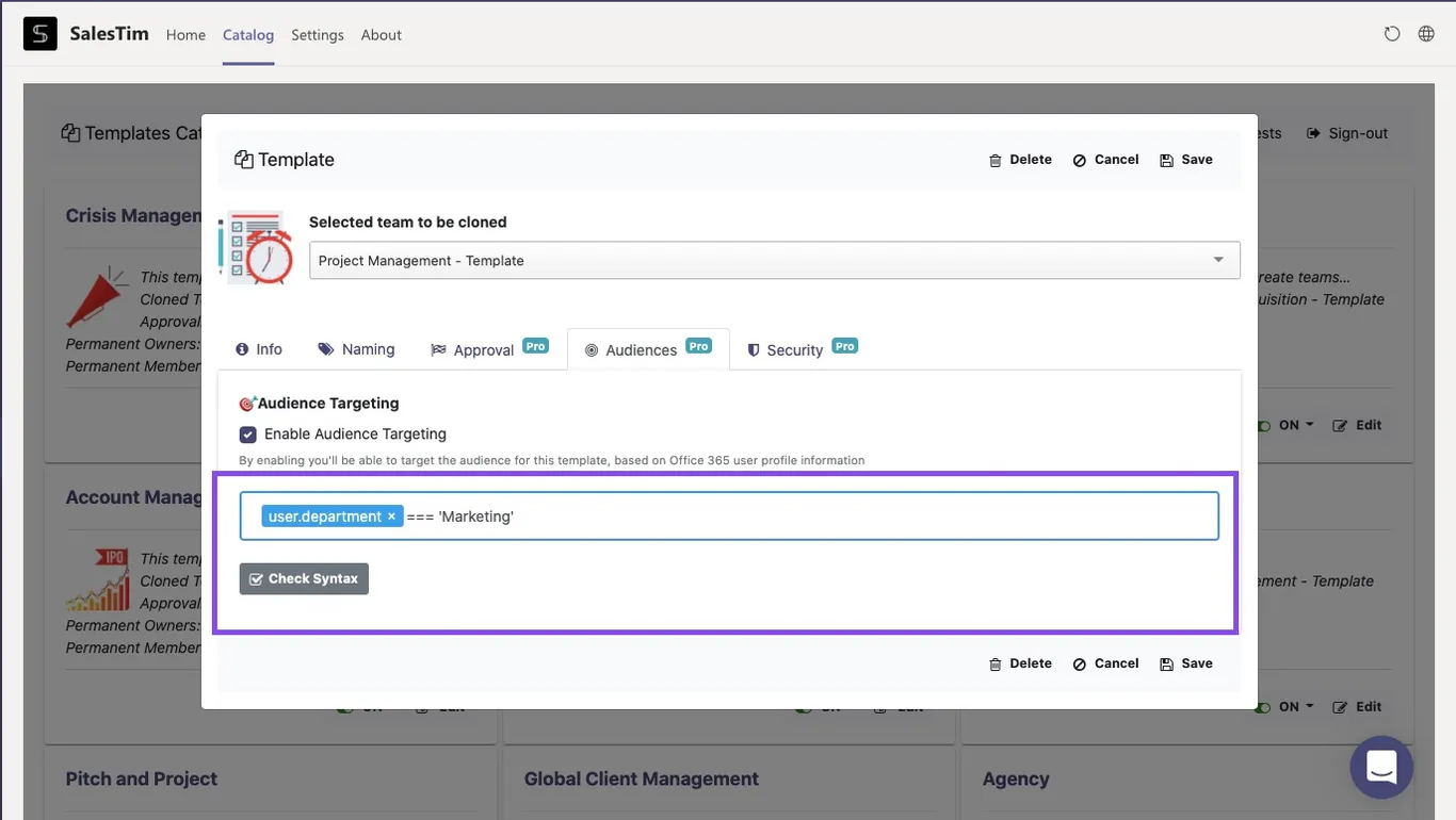 Microsoft Teams Security Best Practices: who can create teams - audience targeting