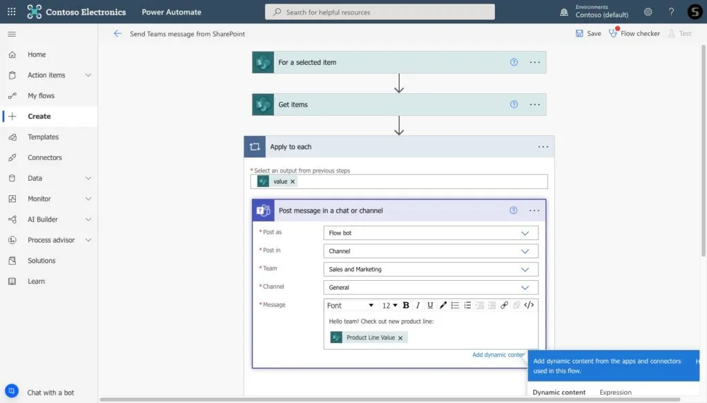 Power Automate flow for SharePoint and Teams