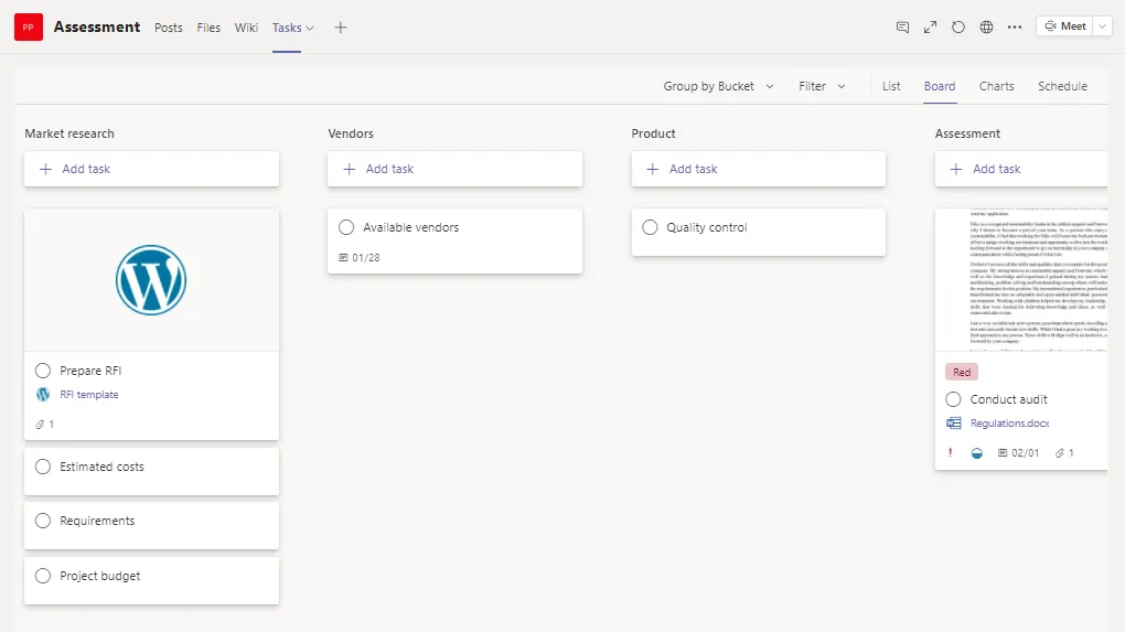Procurement tasks in microsoft teams