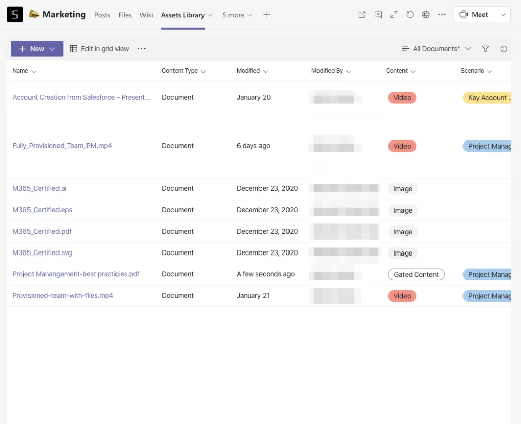 Microsoft Lists and teams - asset library