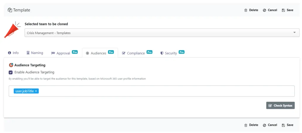 Crisis management template: audience targeting