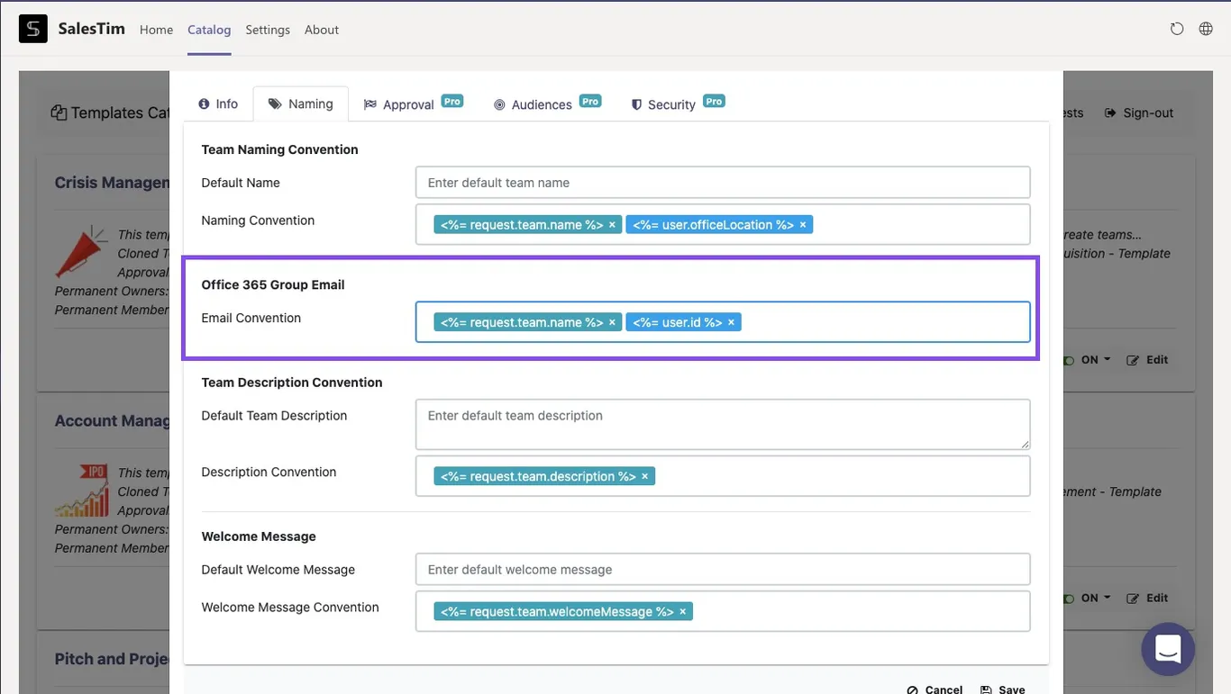 Microsoft Teams templates office 365 group email naming policy