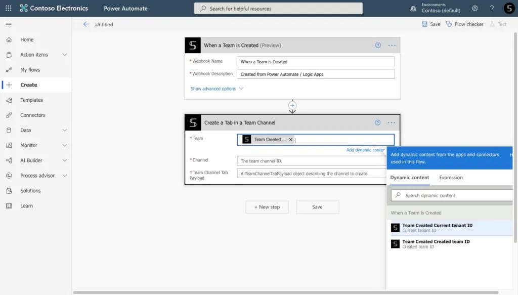 create tab when a new team is created