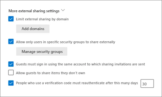 More external sharing settings