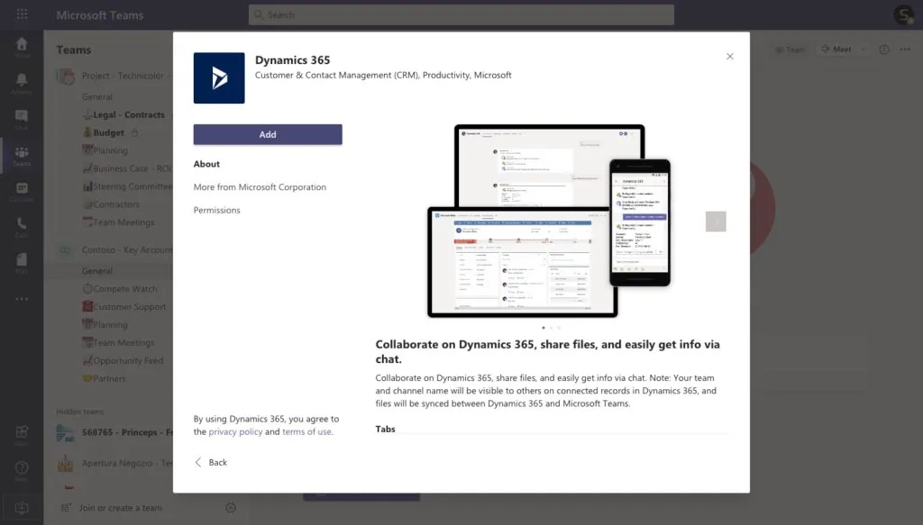 integrating dynamics 365 crm with Microsoft teams
