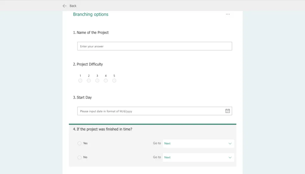Microsoft forms branching