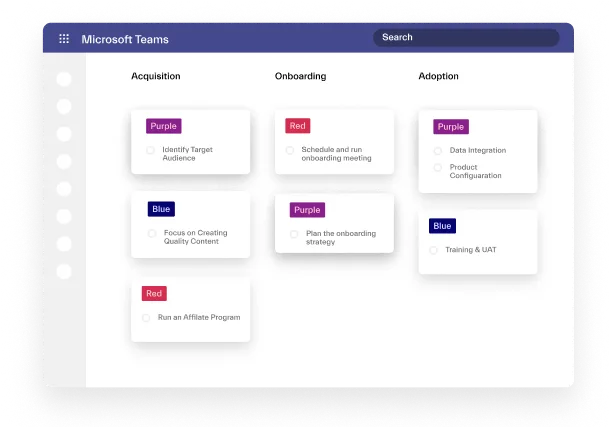 customer success tasks in onboarding team in Microsoft teams 
