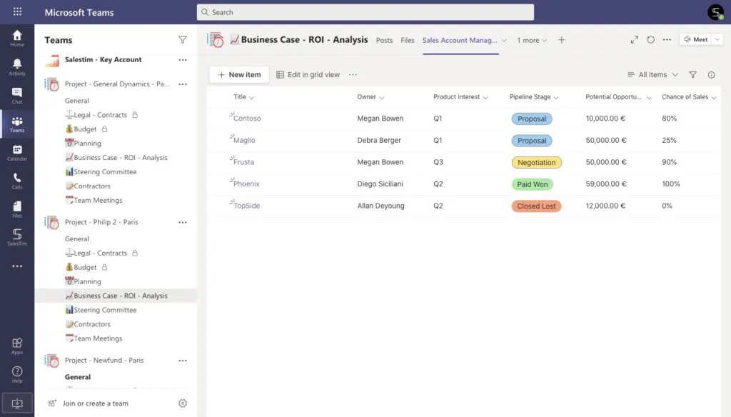 Microsoft Lists and teams: sales accounts