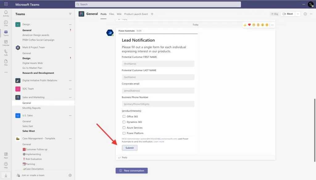 Post Adaptive Card Microsoft Teams 
