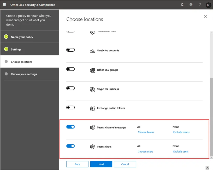 Microsoft teams governance Data retention