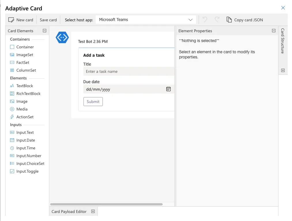 Post Adaptive Card Microsoft Teams