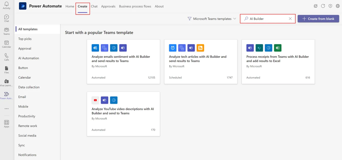 AI Builder in Power Automate for Microsoft Teams