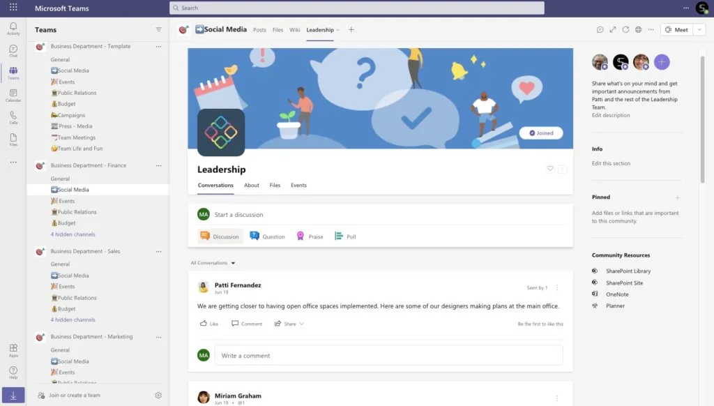 Business Department Teams template Yammer