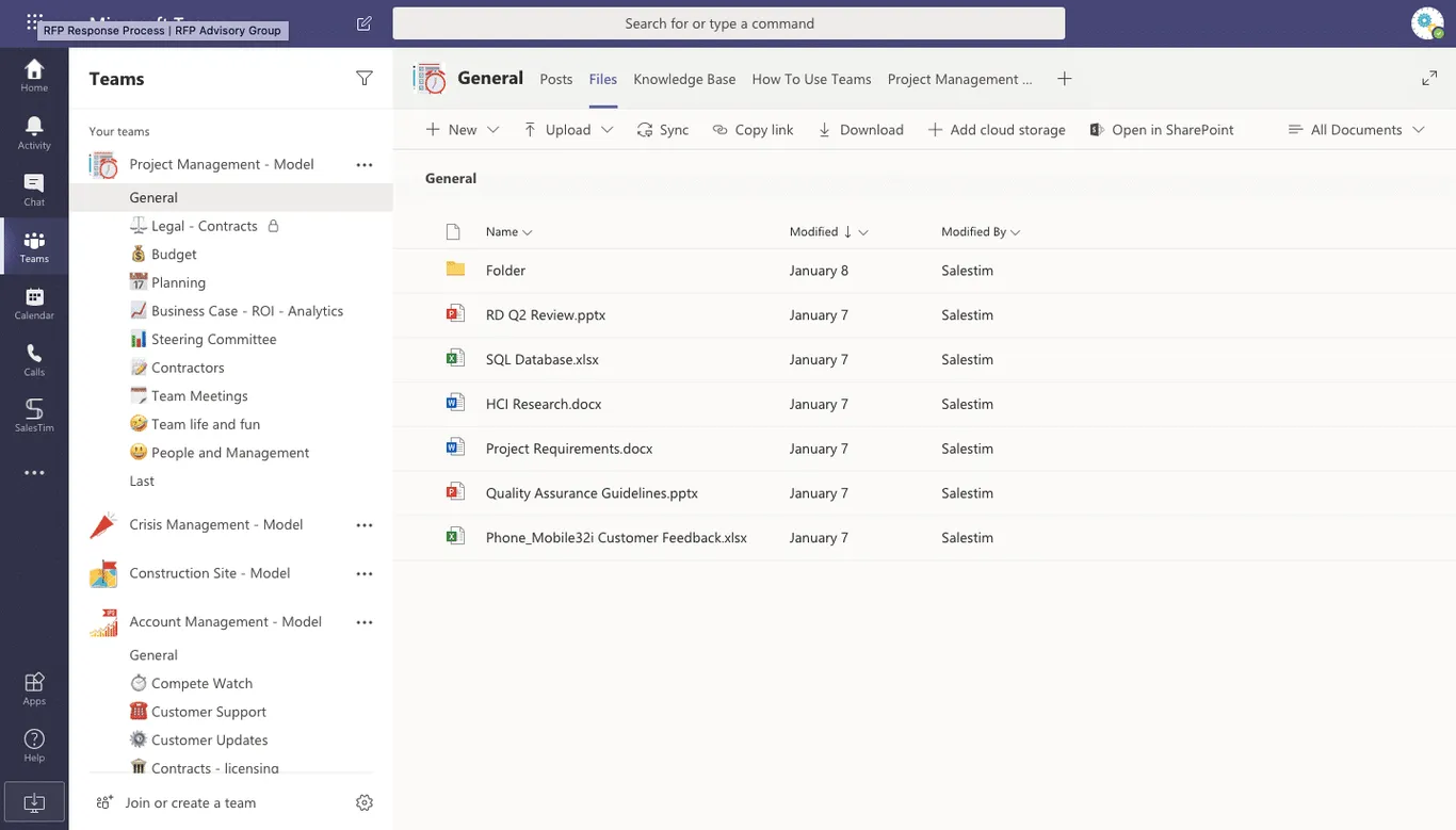 Microsoft Teams template for project management - documents
