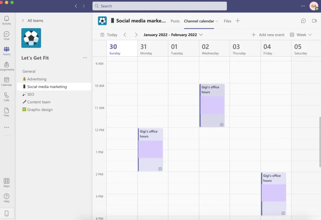 Microsoft Teams calendar