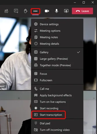 How to start transcription in Microsoft Teams meetings