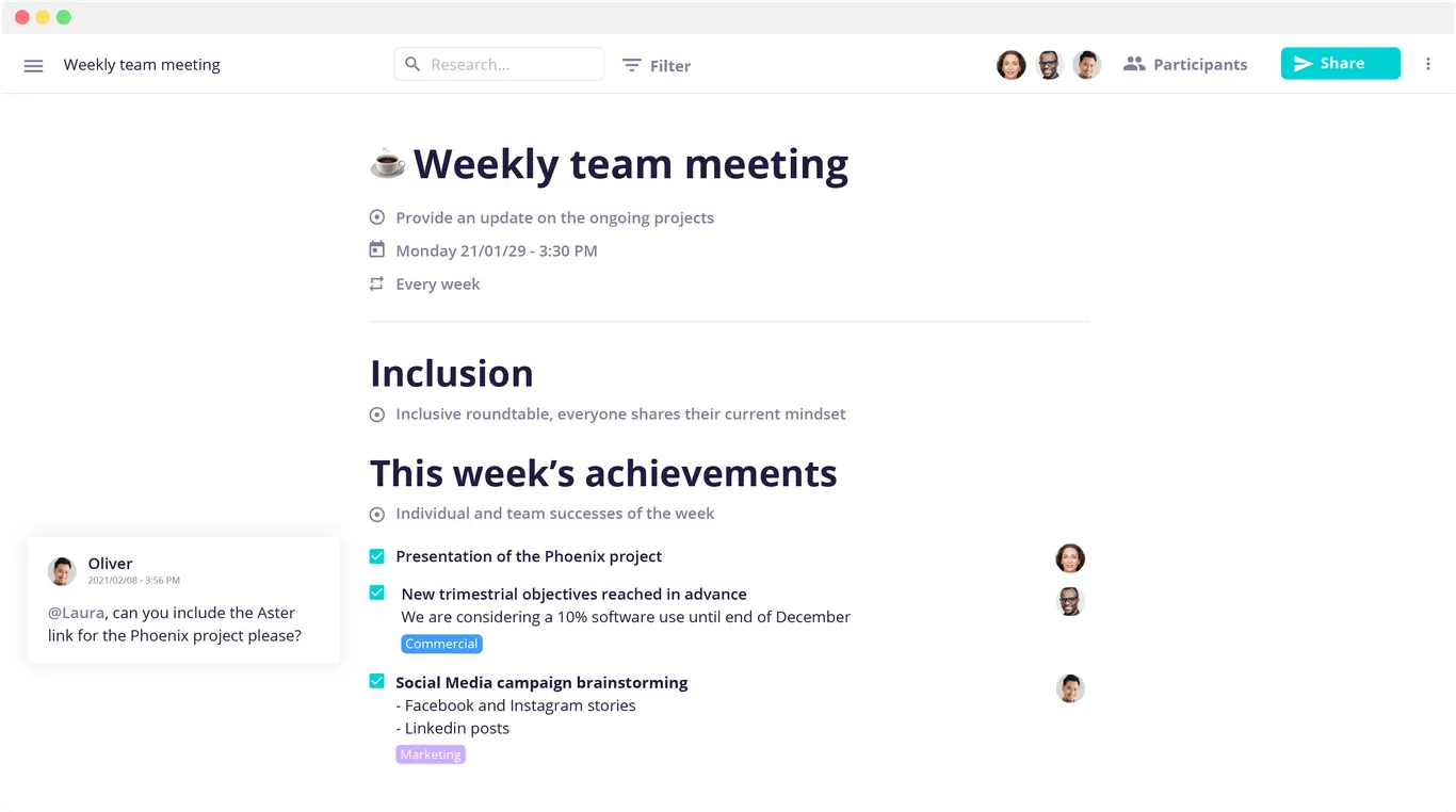 Aster, application de productivité Microsoft Teams pour les réunions