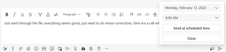 send a message at scheduled time in Microsoft teams