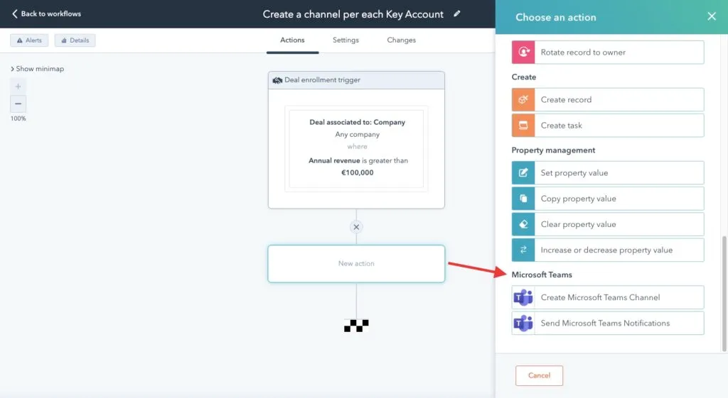 add Teams to HubSpot workflow