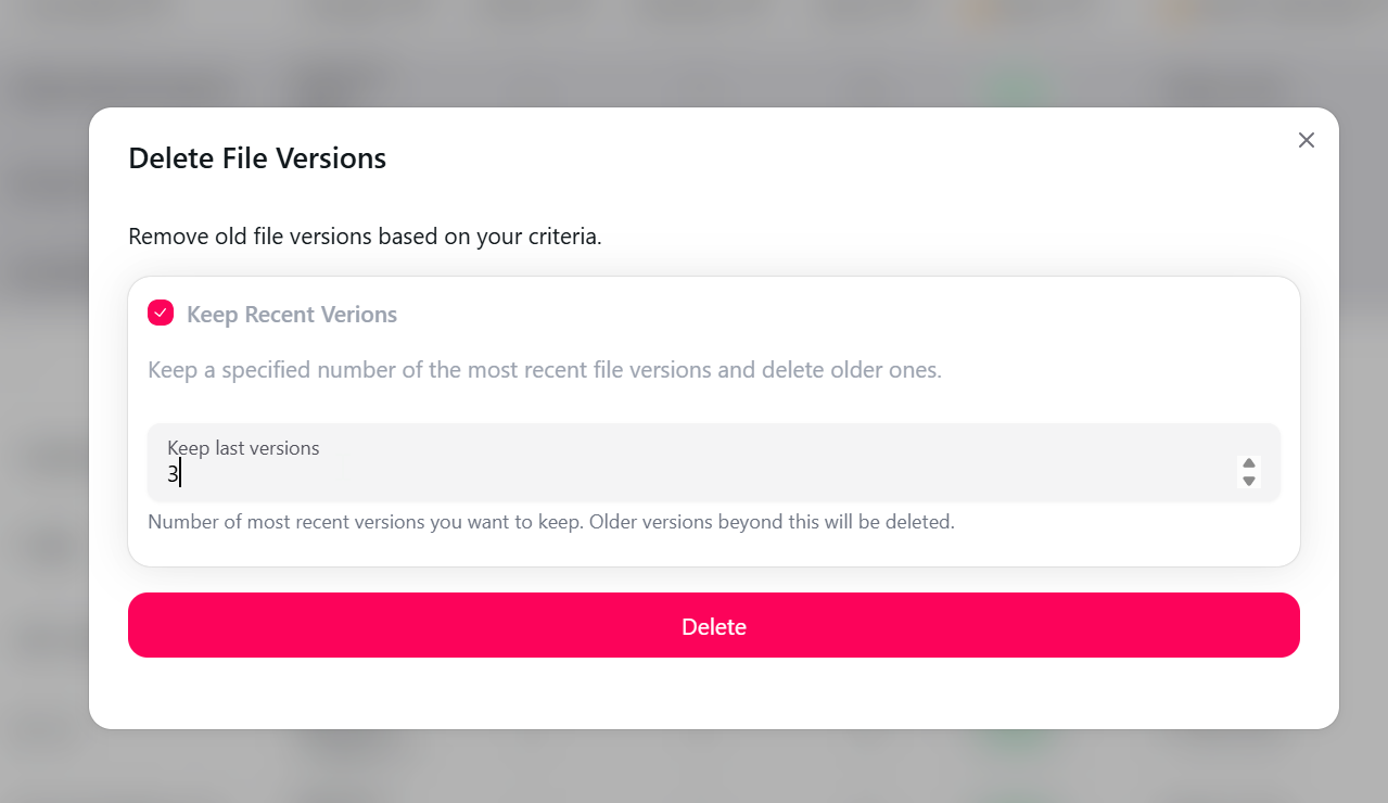 Setting how many recent file versions to keep before running the cleanup