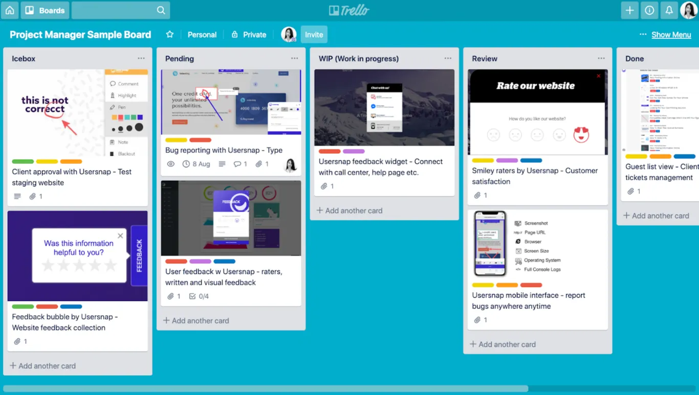 Screenshot of Trello’s board view
