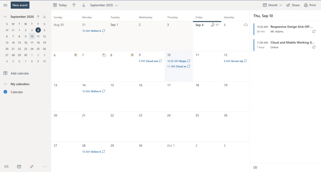 Outlook calendar