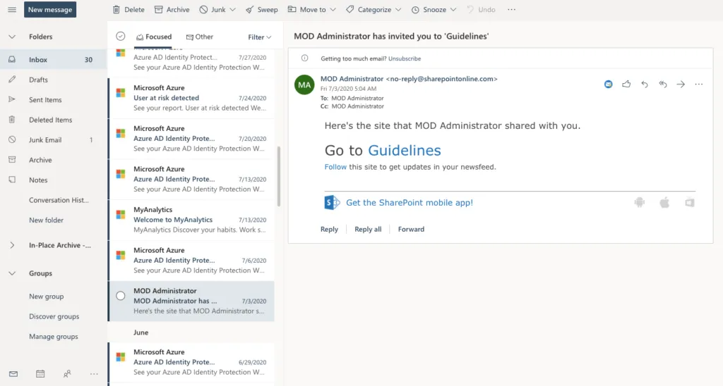 Outlook inbox
