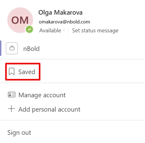 saved messages in Microsoft Teams