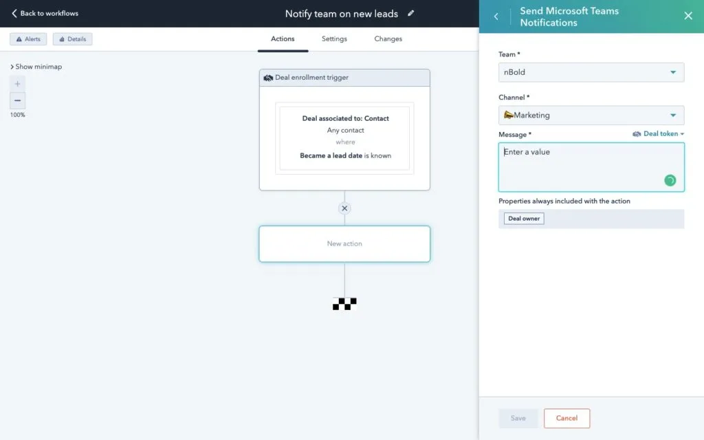 add Teams to HubSpot workflow