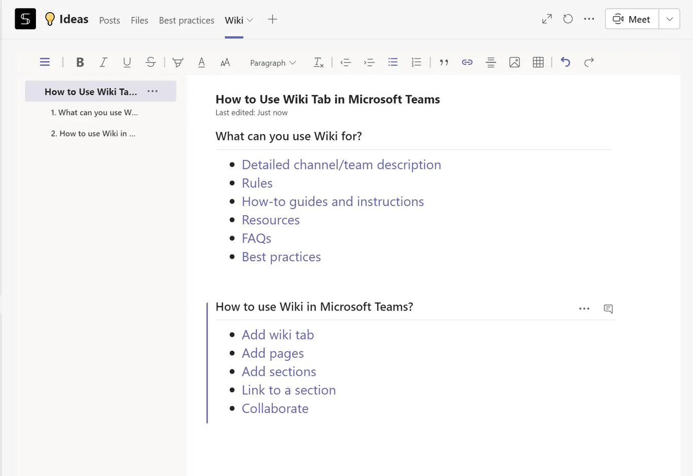wiki tab in Microsoft teams for knowledge sharing